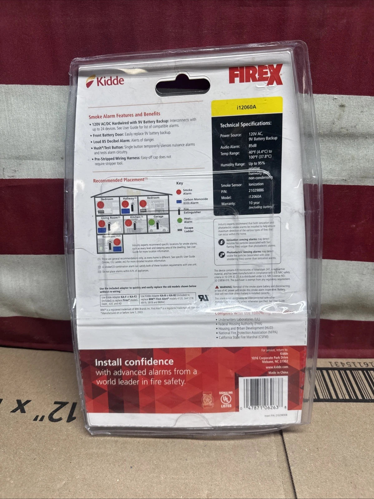Kidde FireX i12060A Smoke Alarm With Adapters 120V AC/DC 9V Batt. Included