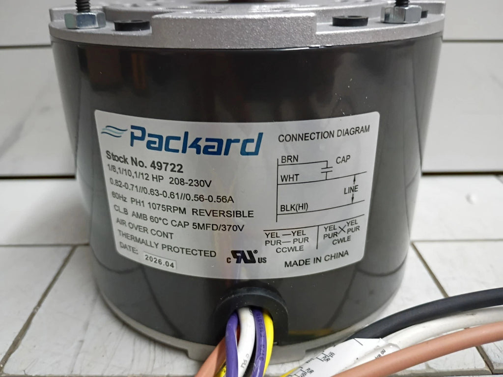 Packard 49722 42-Frame 1/8-1/12HP 1075 RPM Condenser Fan Motor 208-230V 60Hz OB