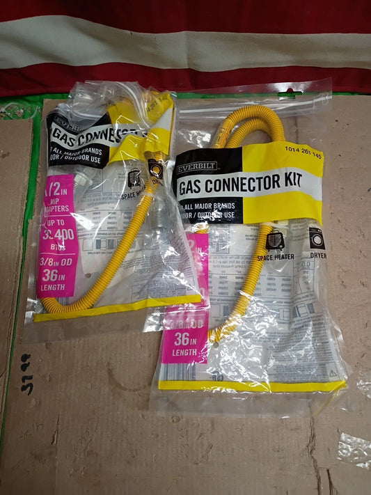 2PK EverbiltEBHC-Y-44-36, 36” Gas Connector Kit 1/2” MIP 3/8” OD 33,400 BTU, OB,