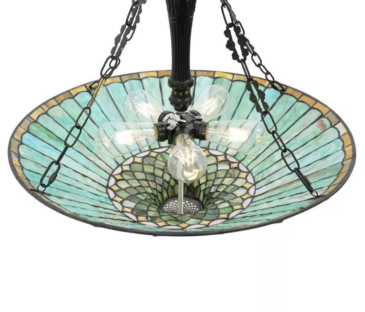 23.62 in. 5-Light Emerald Green Vintage Tiffany Shaded Pendant Light with Sta…