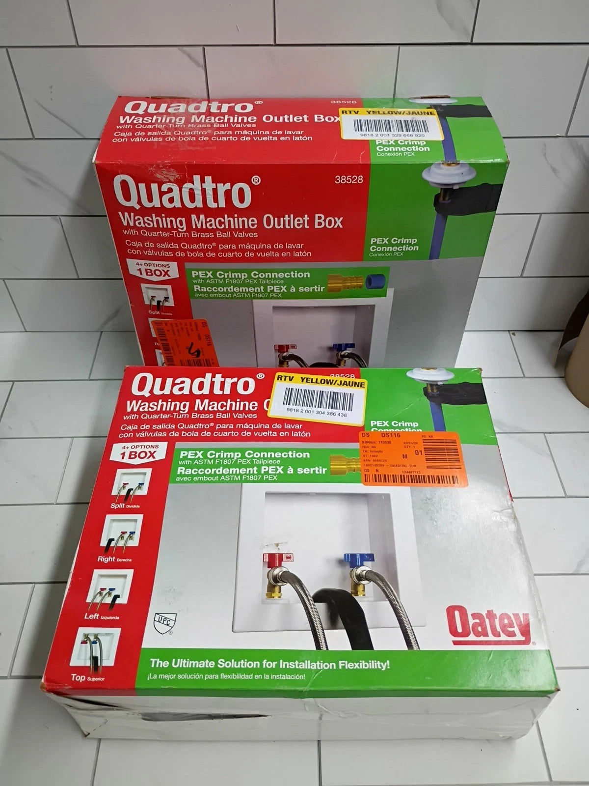 2 Pack Oatey Quadtro 38528 Washing Machine Outlet Box 1/4" Turn x 2" Hub OB