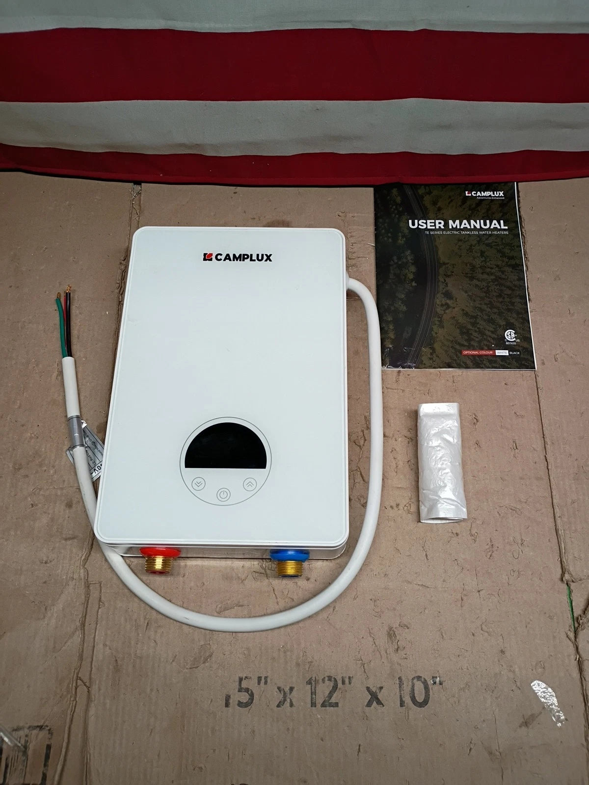 Camplux, 6kW 240V Tankless Electric Water Heater-Temperature Display White, OB