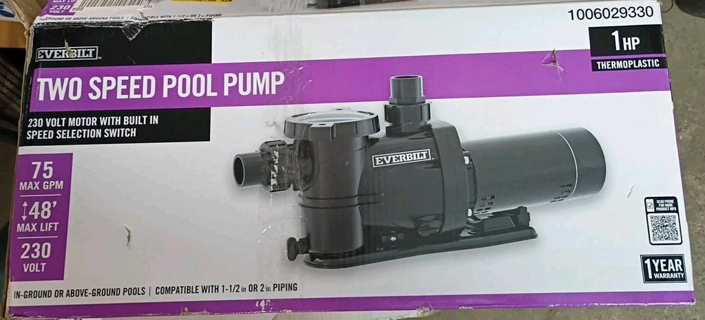 Everbilt SPP10002-2SP 1 HP Pool Pump In Ground 2 Speed 5.1 A 230V New, Open Box