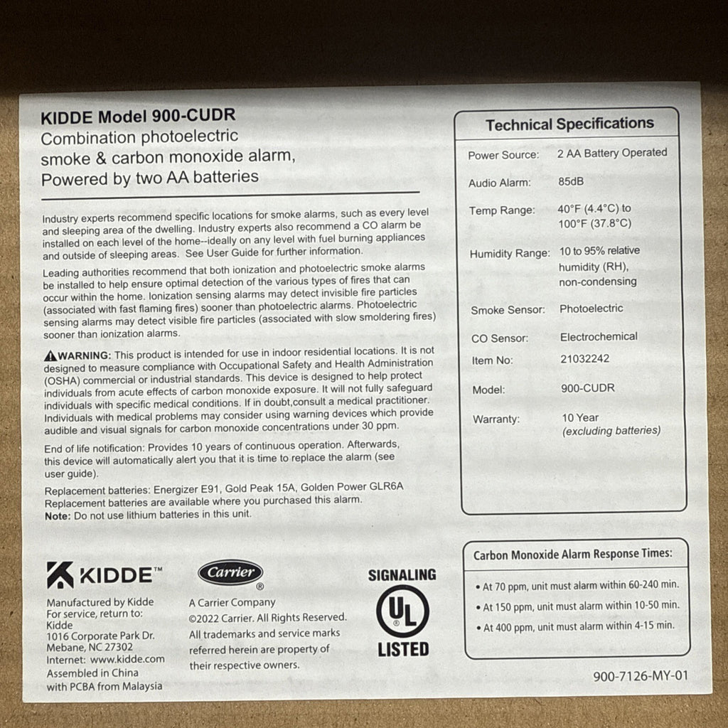 Kidde Smoke & CO Detector, AA Battery, LED, Apr 2023 (900-CUDR)