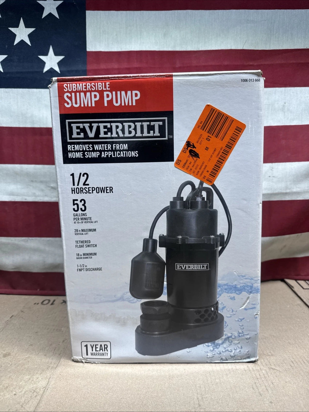 Everbilt HDSP50W 1/2 HP Submersible Aluminum Sump Pump with Tethered Switch OB