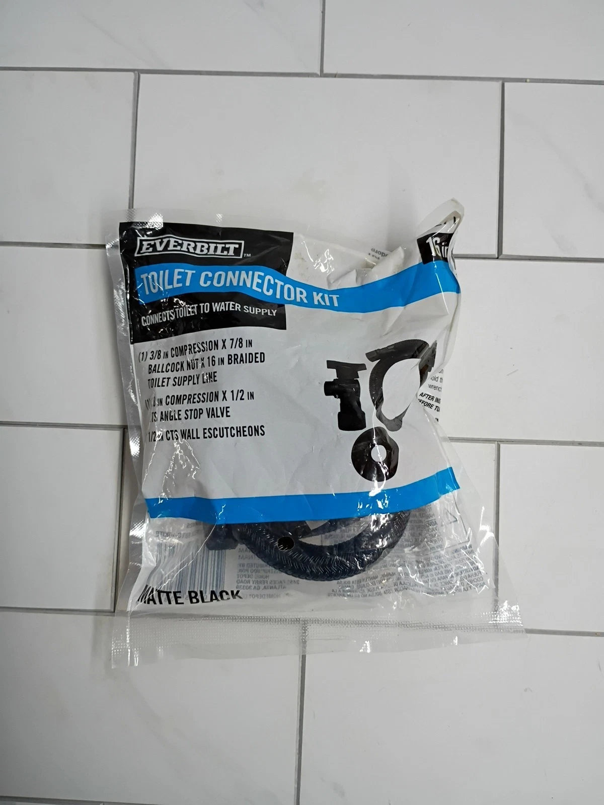 Everbilt Toilet Connector Water Line Kit 16” Length 3/8" x 7/8" BC Mat-black New