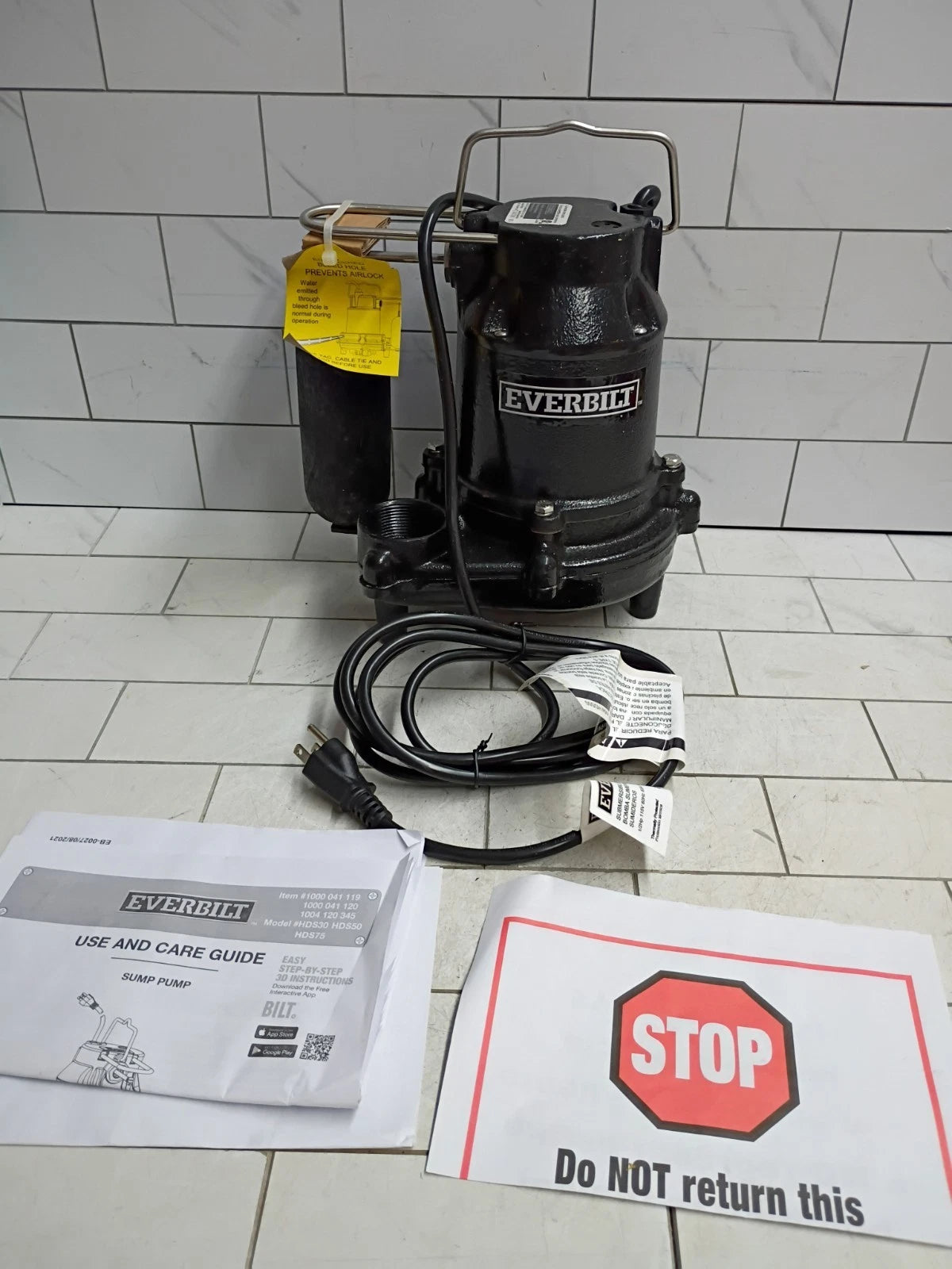Everbilt HDS50 1/2 HP Cast Iron Sump Pump Model OPEN BOX.