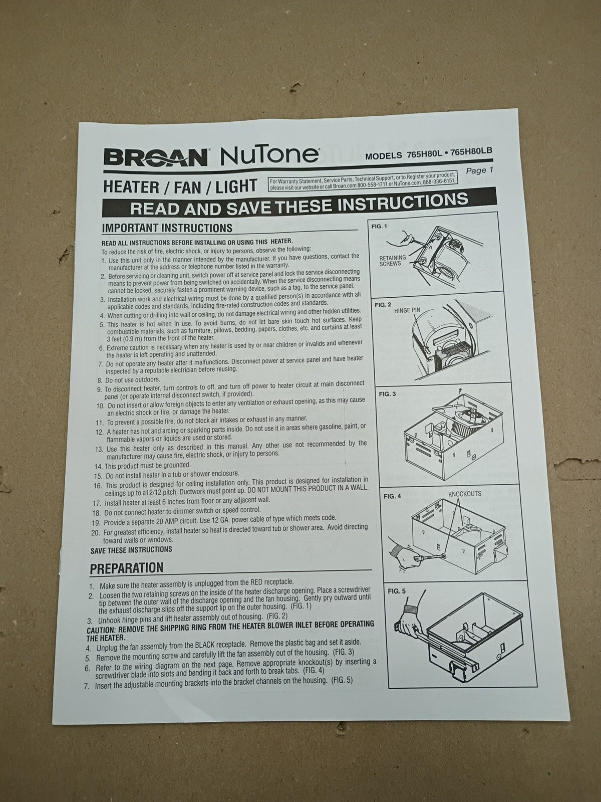 BROAN 765H80L 80 CFM Ceiling Bathroom Exhaust Fan w/ Light and 1300-Watt Heater