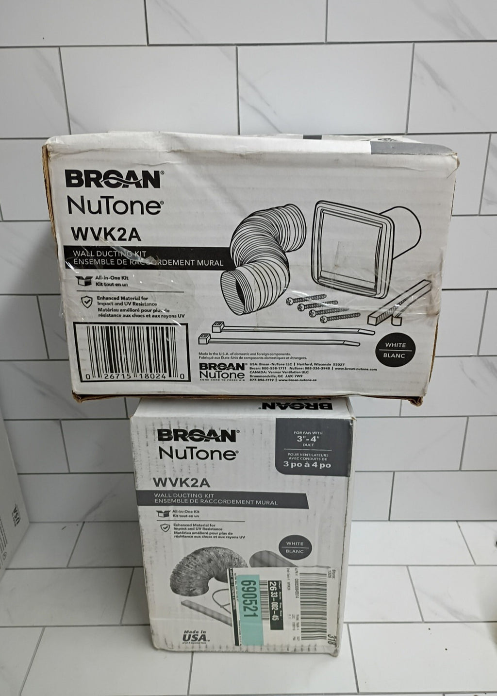 2pk Broan-NuTone WVK2A Flexible Wall Ducting Kit White Vent 3"x4" New Open Box