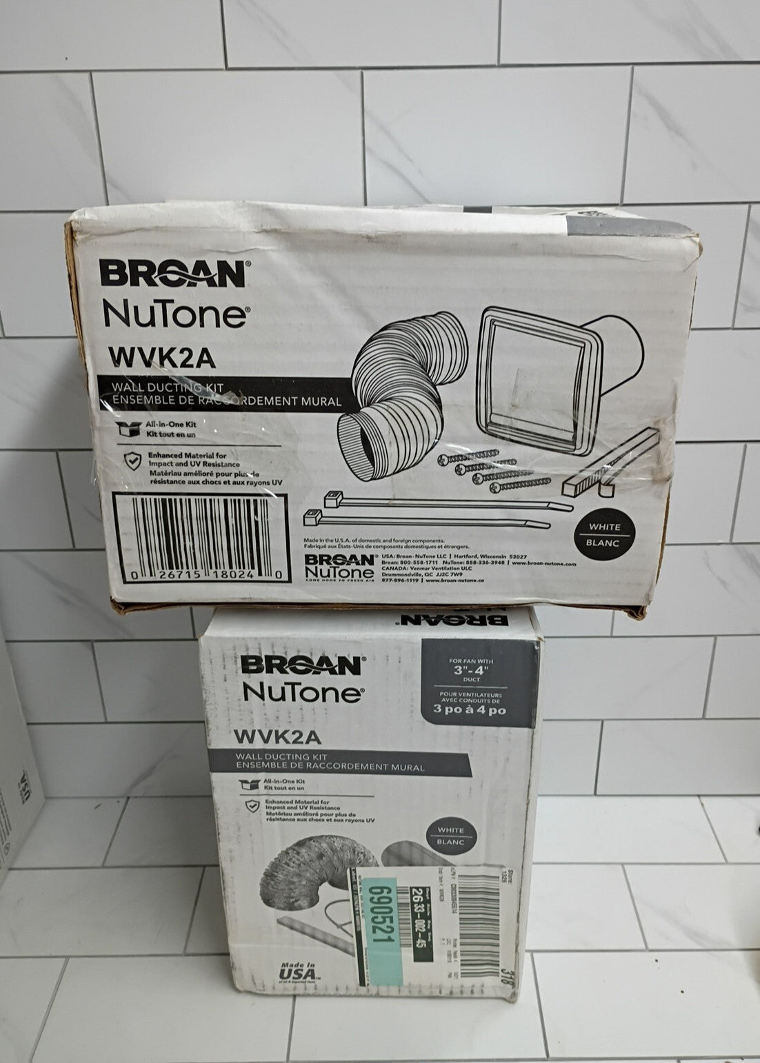 2pk Broan-NuTone WVK2A Flexible Wall Ducting Kit White Vent 3"x4" New Open Box