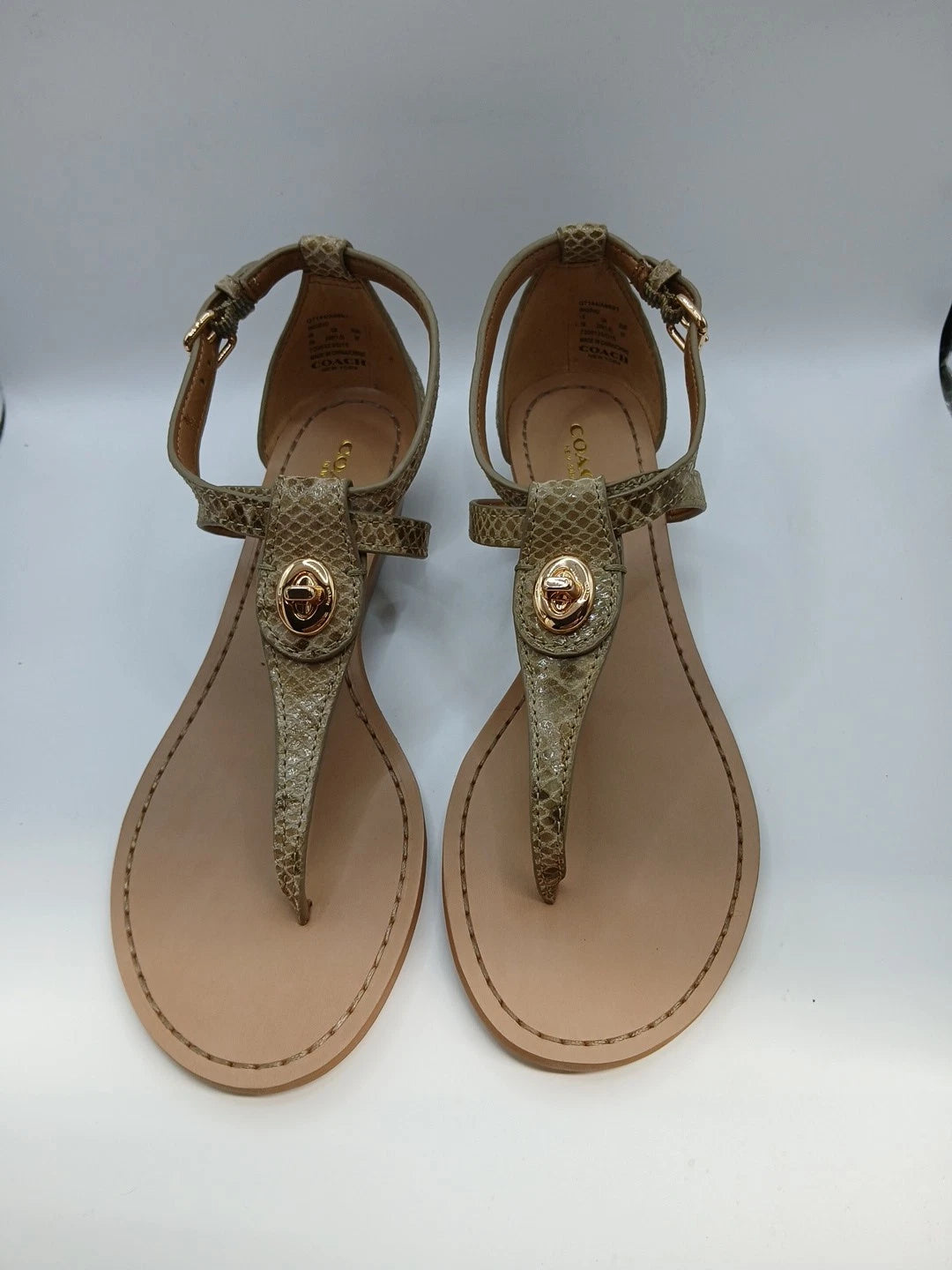 Coach Turnlock Leather Sandals Snakeskin Print Size 7