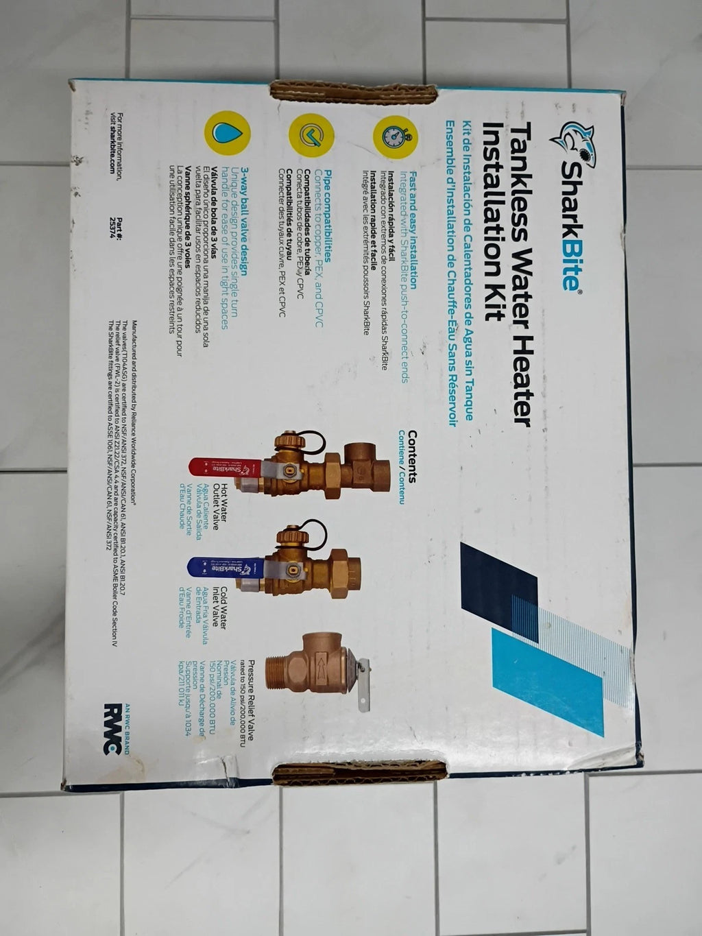 SharkBite 25374 Tankless Water Heater Valves Installation Kit 3/4" 25374 New OB