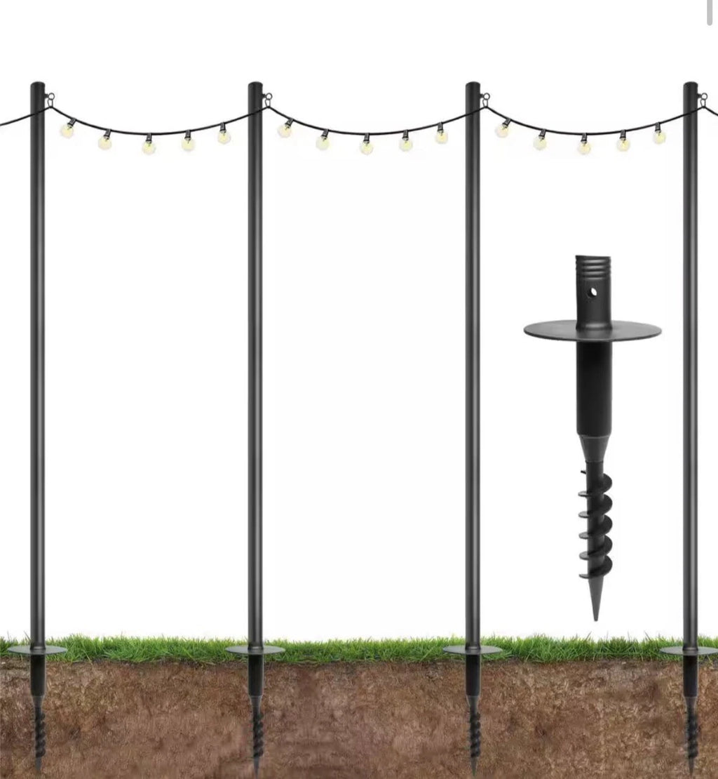 Premium 10ft String Light Poles - 4 Pack for Yard Mounting on Grass/Dirt