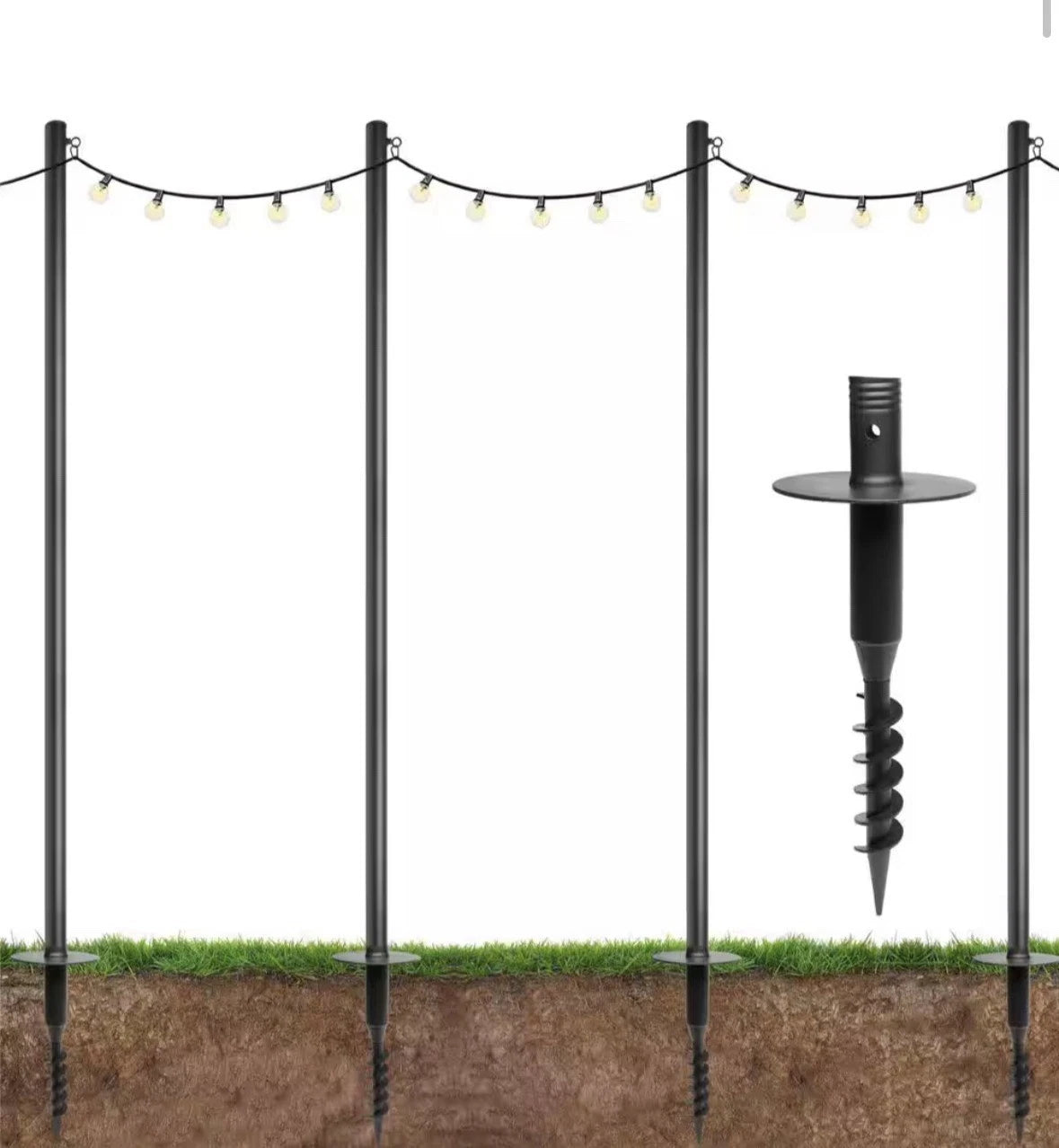 Premium 10ft String Light Poles - 4 Pack for Yard Mounting on Grass/Dirt