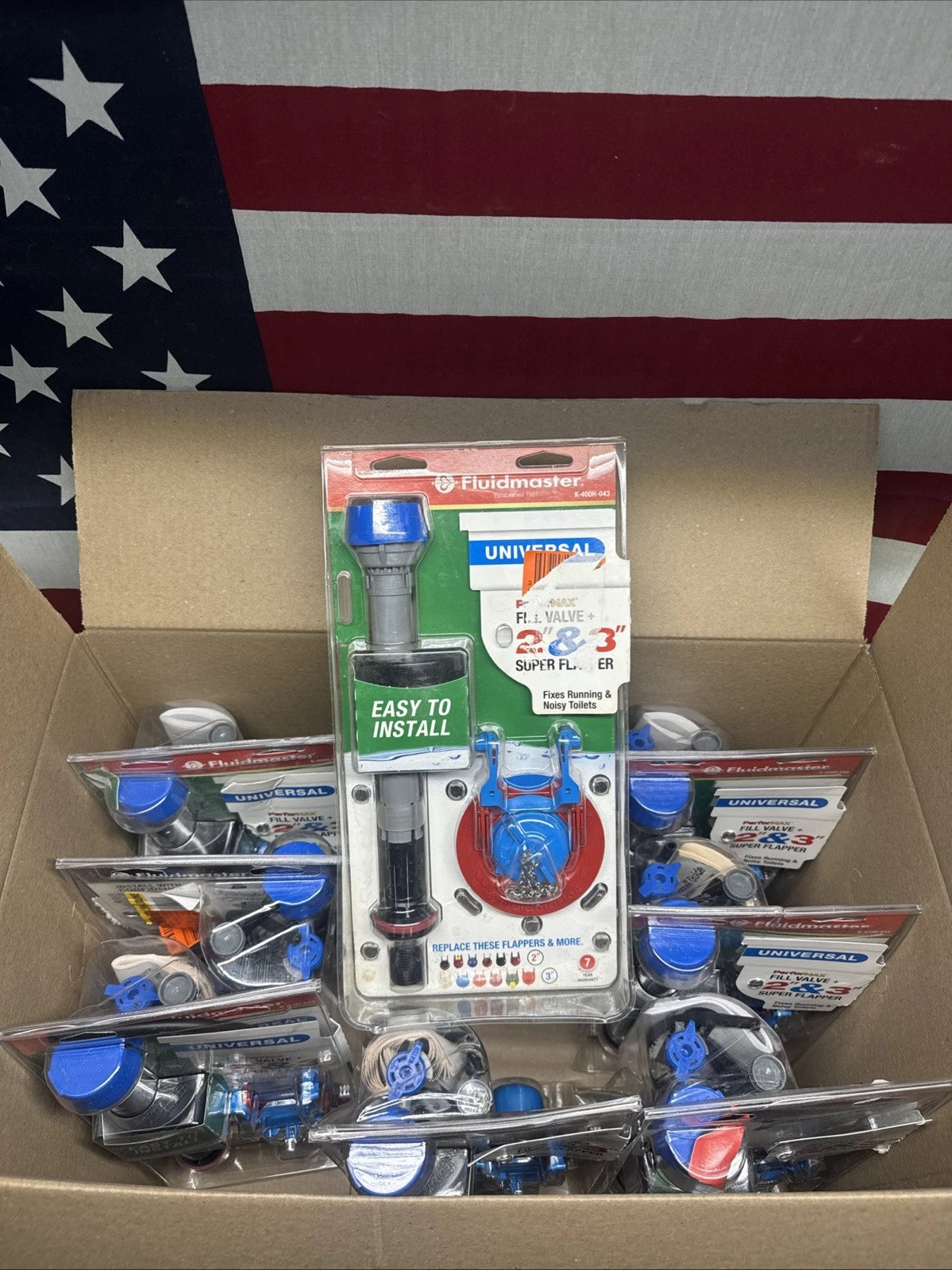 9pck Fluidmaster Fill Valve + 2” & 3” Super Flapper Kit K-400H-043 OPEN BOX