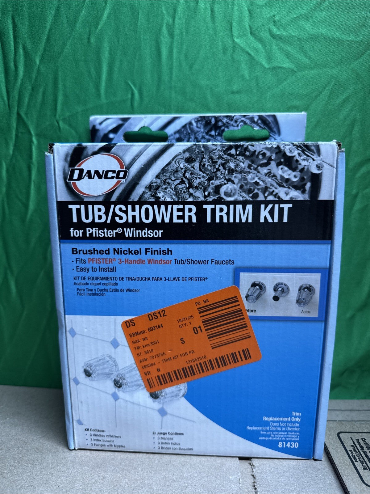 Danco 81430 Pfister Windsor Tub / Shower Trim Kit, Brushed Nickel NEW OPEN BOX