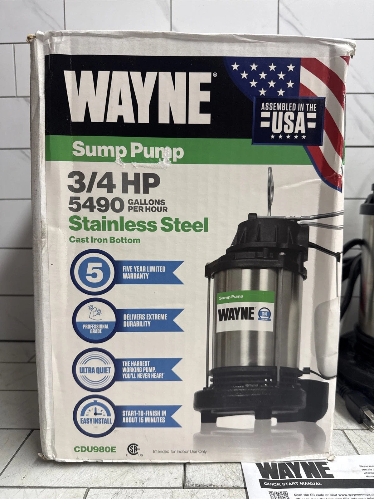 Wayne 58321-WYN3 CDU980E 3/4 HP Cast Iron & Stainless Steel Sump Pump Open Box