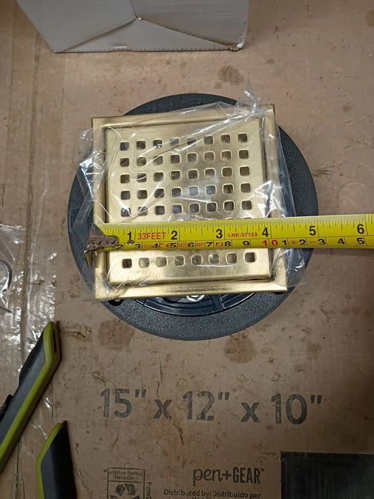 4 Inch Shower Floor Drain with Flange Square Shower Drain with Hair Straine, OB,