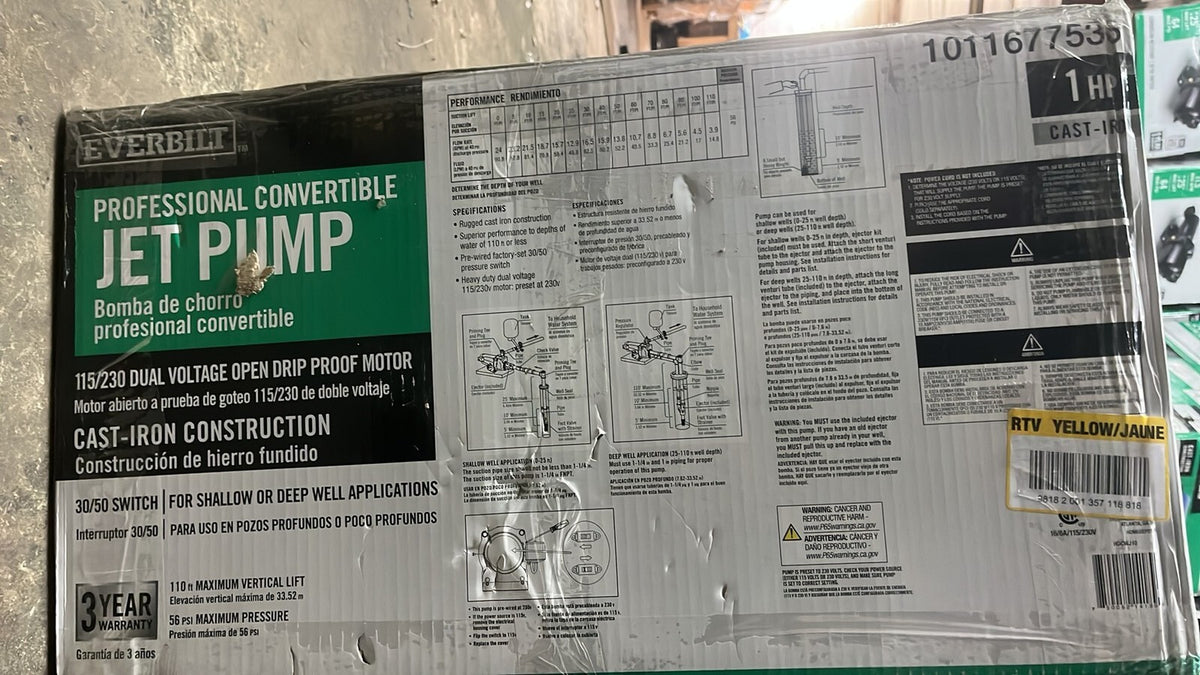 Everbilt HDCWJ10 1HP Professional Convertible Jet Pump NEW OPEN BOX