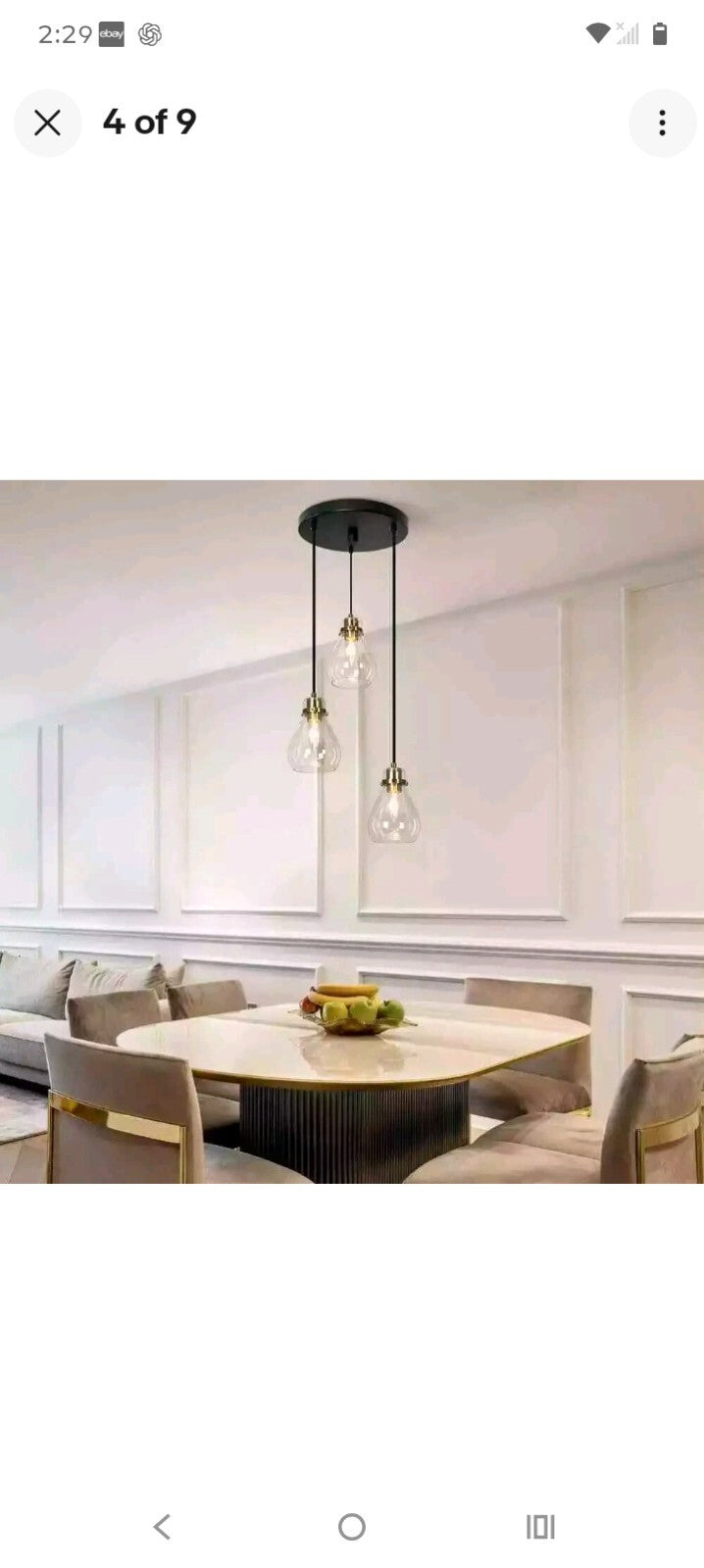 Black and Brass Chandelier 3-Light Ceiling Light Teardrop Glass Shades A04780 OB