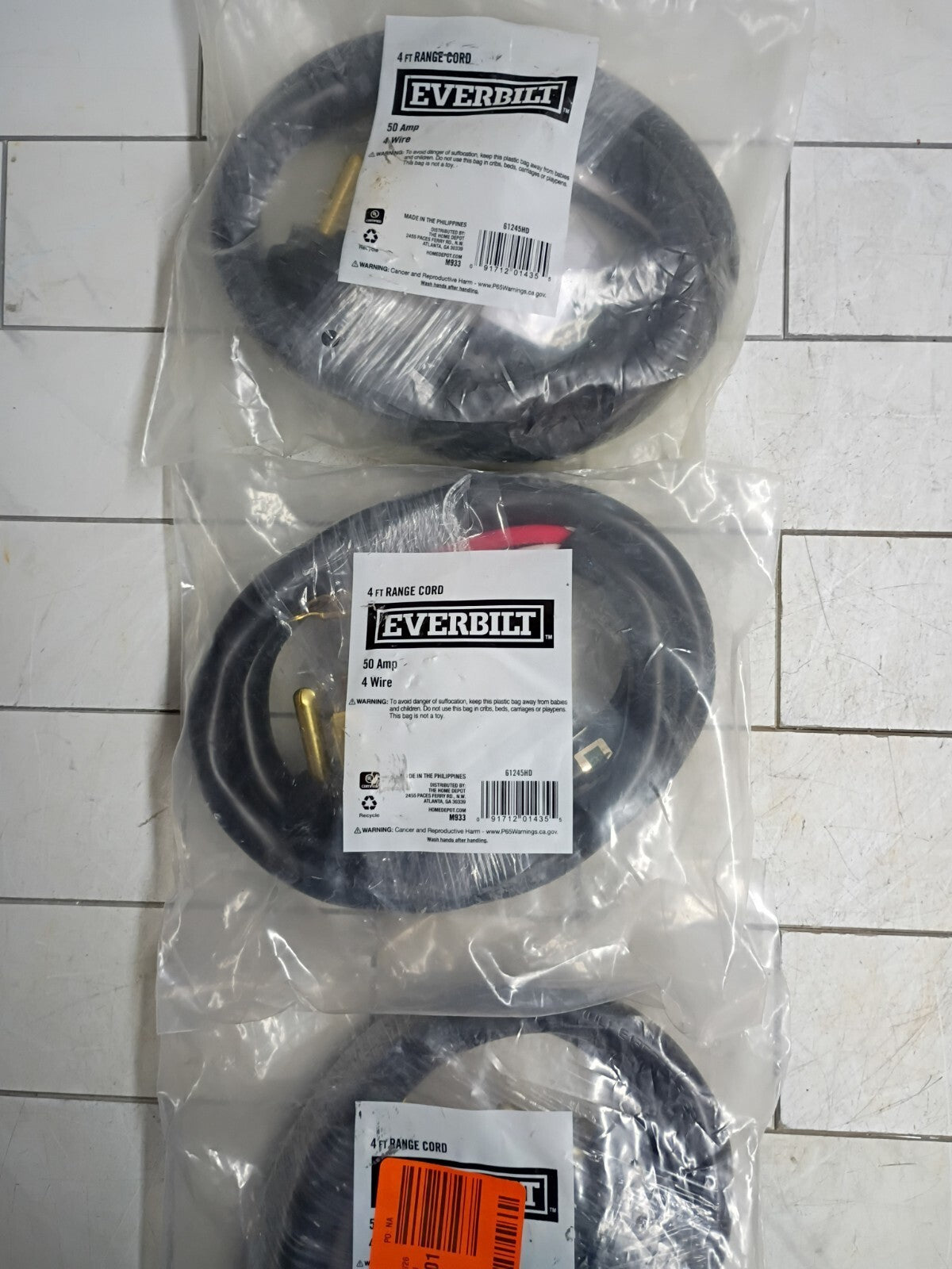 3pk Everbilt Electric 4ft 50 Amp 4 Wire Range Cord 61245HD New