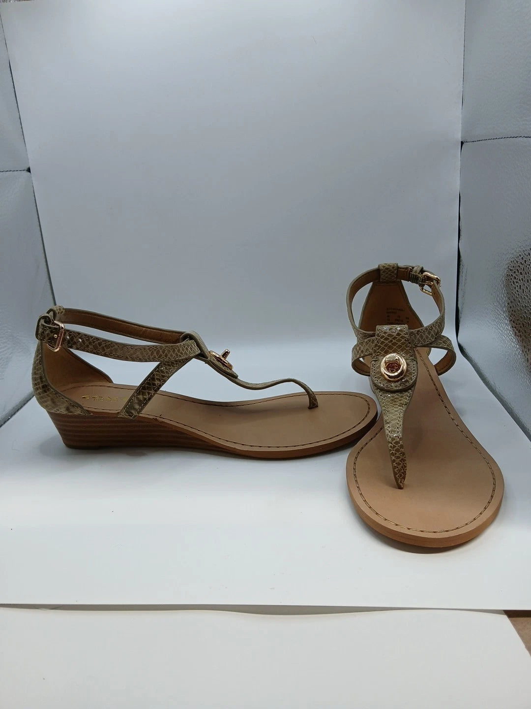 Coach New York Ingrid Natural Snake Print Sandals Size 7