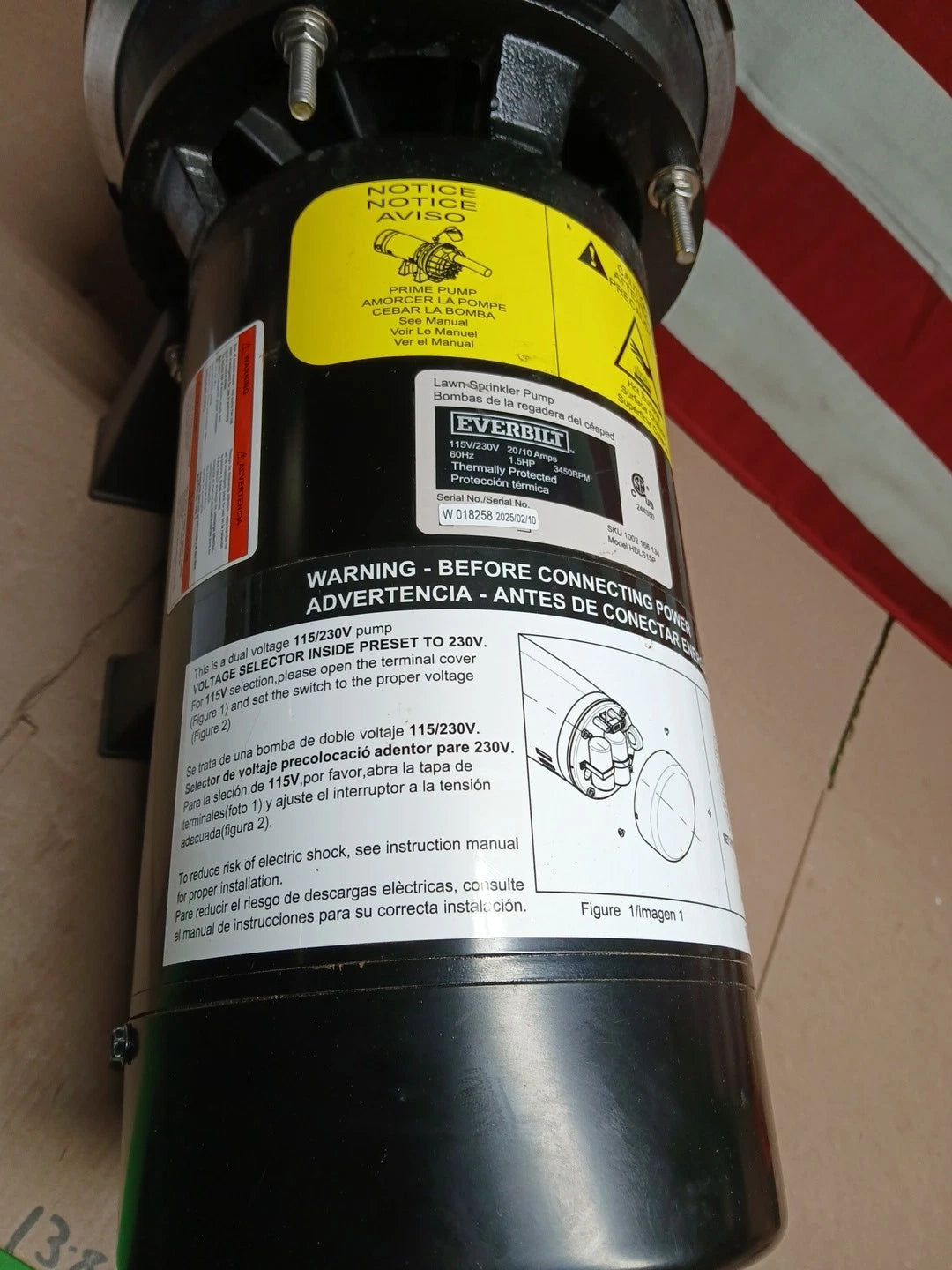 Everbilt Lawn Irrigation Pump Plastic 1.5HP HDLS15P PARTS ONLY