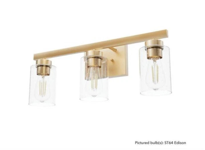 Hunter Hartland 22 in. 3-Light Alturas Gold Vanity Light with Clear Seeded Glass