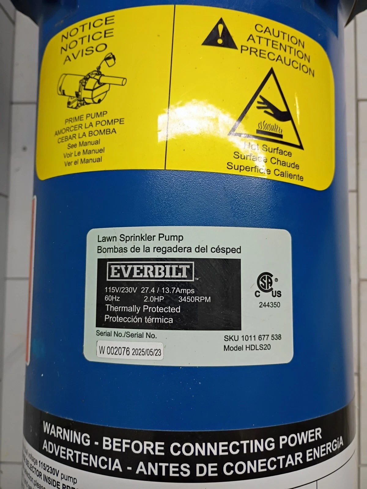 Everbilt Professional Irrigation Pump Cast Iron 2 HP Dual Voltage, HDLS20 PARTS