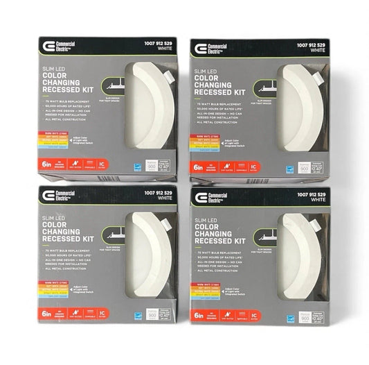 4PACK Commercial Electric 6” Color Changing LED Recessed Kit - 53807101A (White)