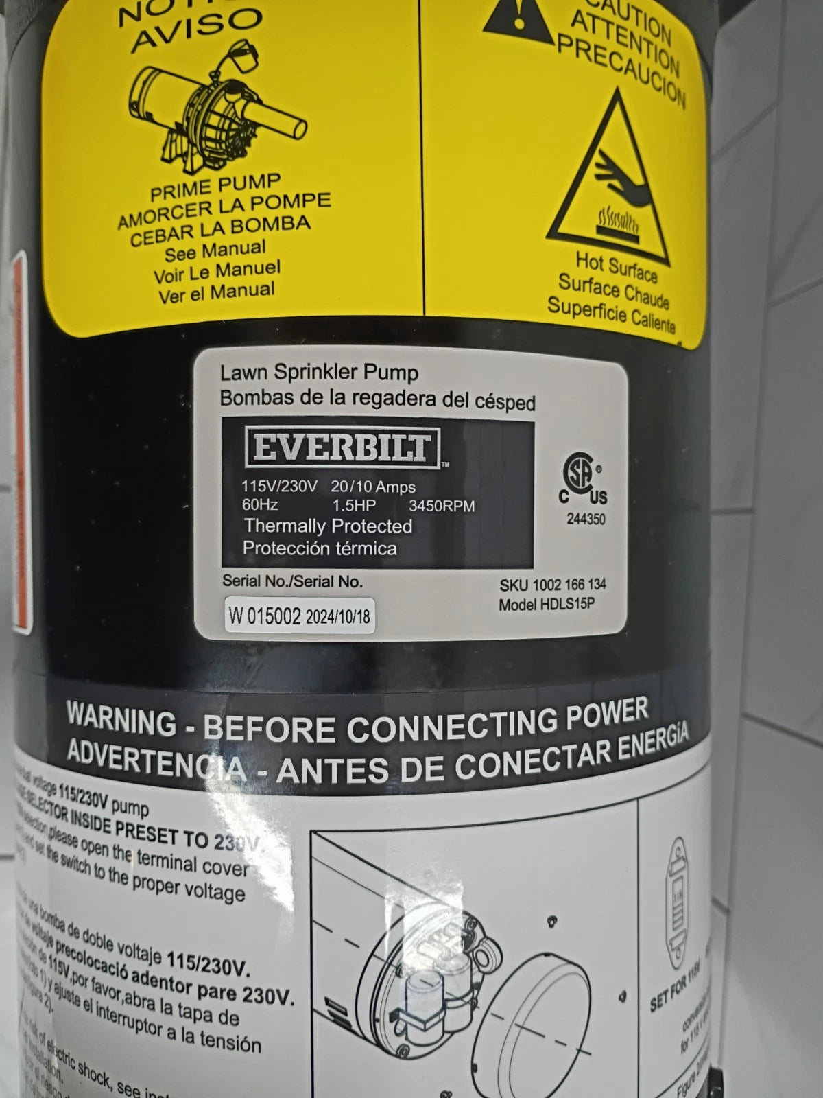 Everbilt Lawn Irrigation Pump Plastic 1.5HP HDLS15P NEW OPEN BOX