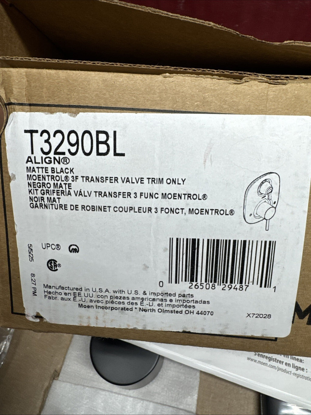 Moen T3290BL Align 3 Function Pressure Balanced Valve Trim Only - Black