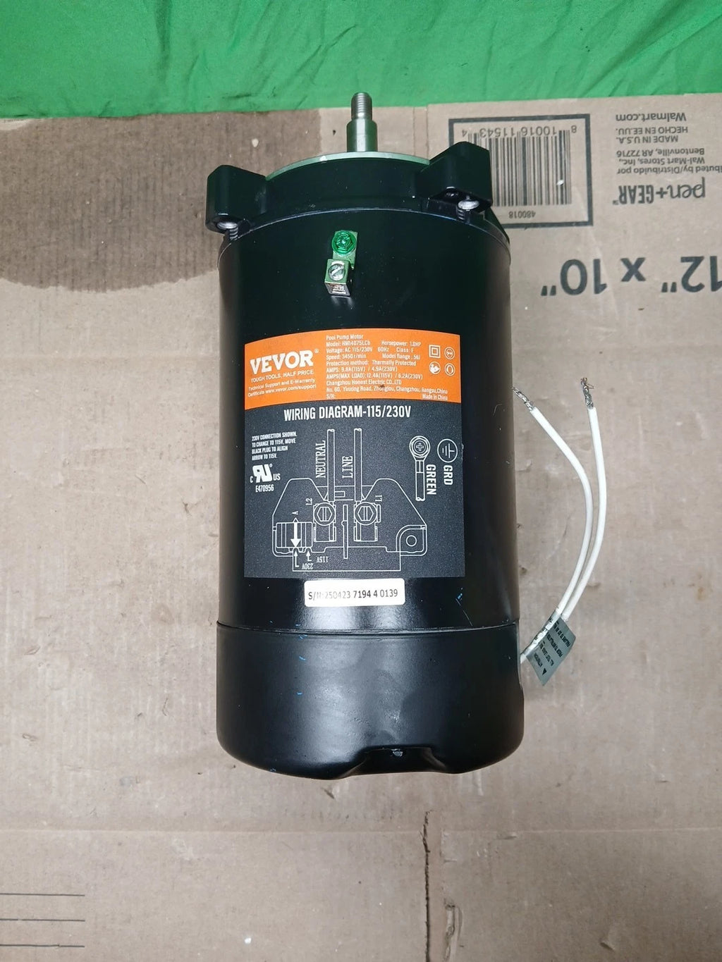 VEVOR 0.75HP Pool Pump Motor, 3450 RPM High Speed, 115V (8 Amps) / 230V (4...
