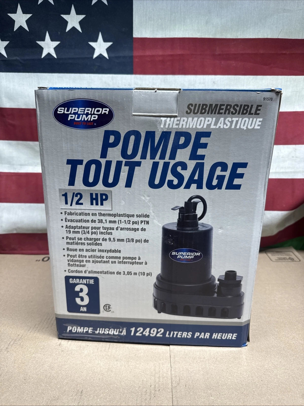 Superior Pump 1/2 HP Submersible Thermoplastic Utility Pump NEW OPEN BOX