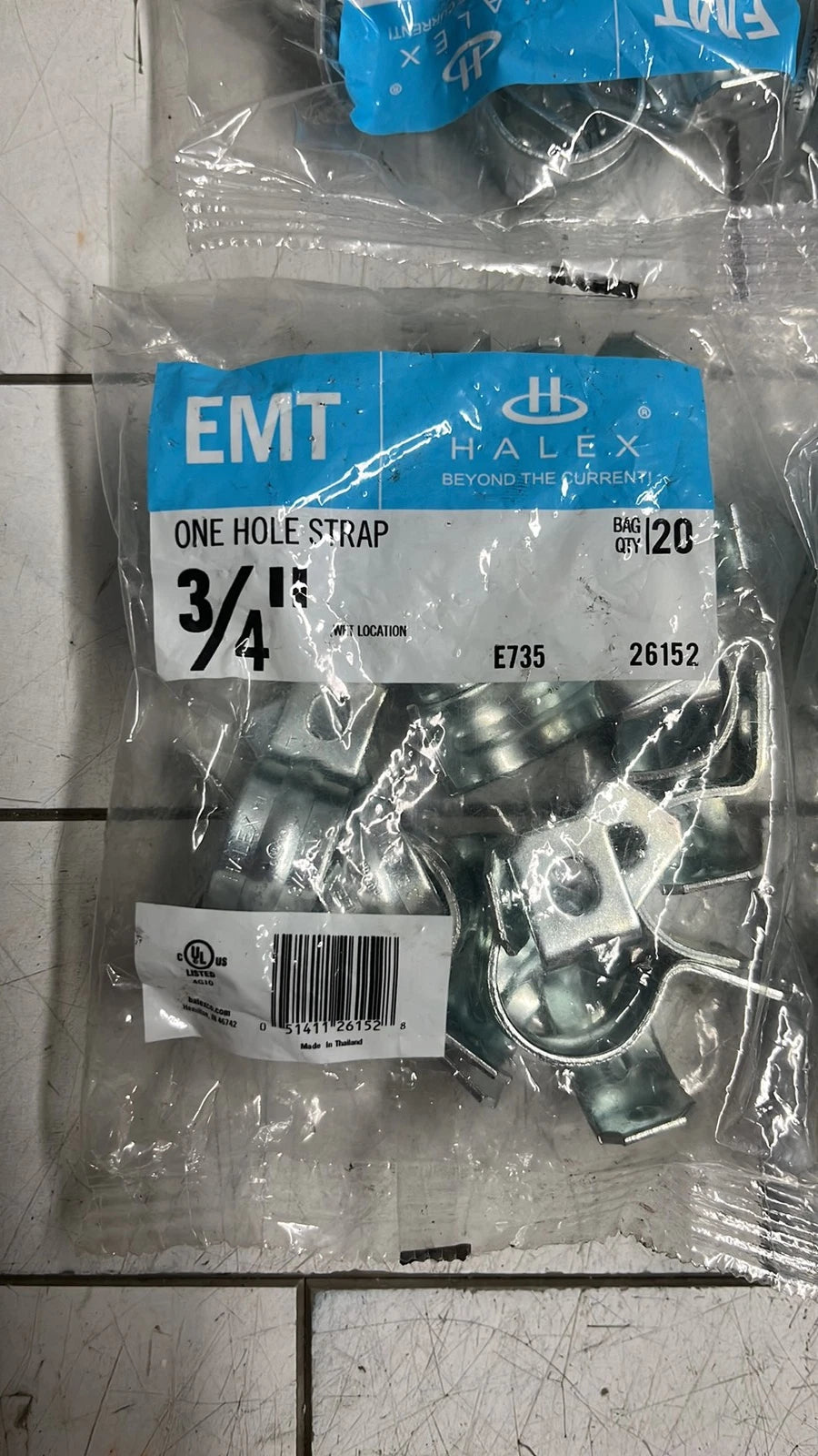 10 Bags of 20 (TOTAL OF 200) Halex 26152, 3/4" EMT Conduit 1-Hole Metallic Strap