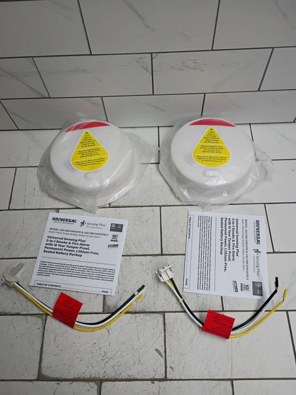 (2 Pack) USI/SM/HW10YR 2-IN-1 Smoke & Fire Alarm Hardwired + 10 Yr Battery OB