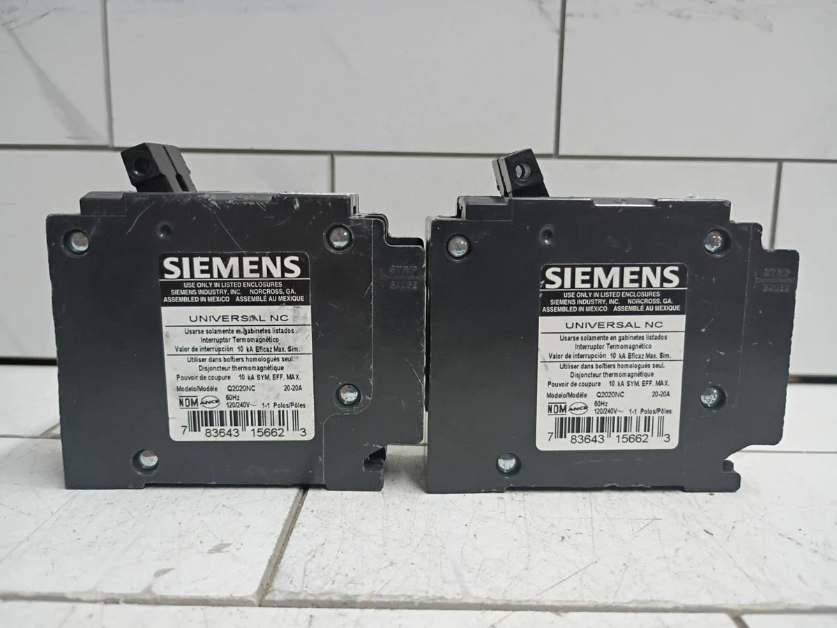 (2 Pack) Siemens Q2020NCU Type QT 20A 1-Pole 120/240V Tandem Breaker, OPEN BOX