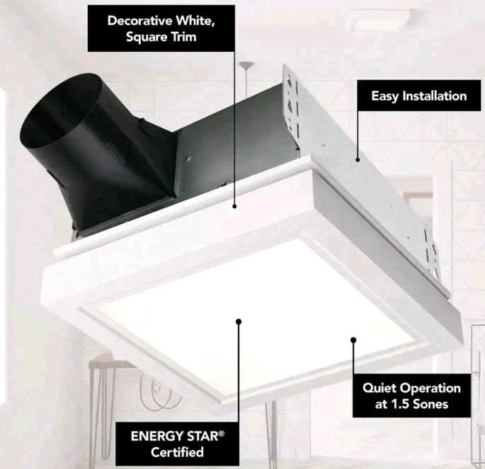 Broan NuTone AERN110LTW Bathroom Vent Fan 110 CFM LED Light 1.5 Sones "