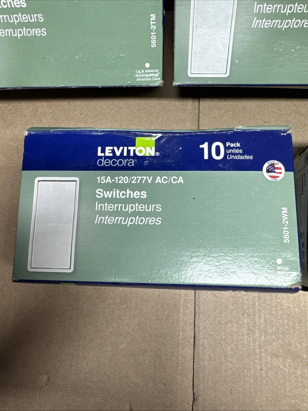 5PK OF 10 Leviton Decora 5601-2WM 15A 120-277V AC White Rocker Switch