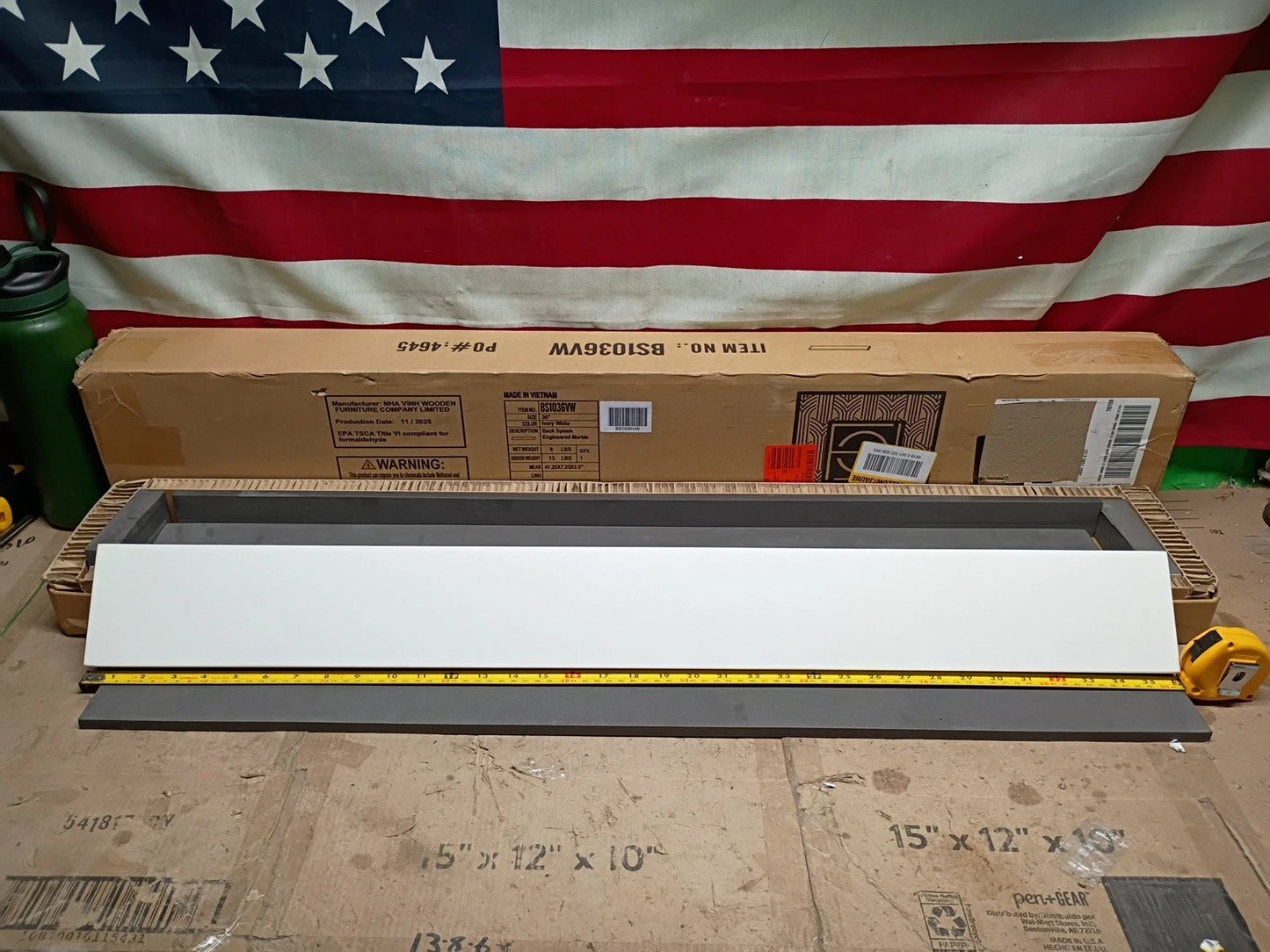 36" x 4" Back Splash Engineered Marble Ivory White, BS1036VW, Open Box,