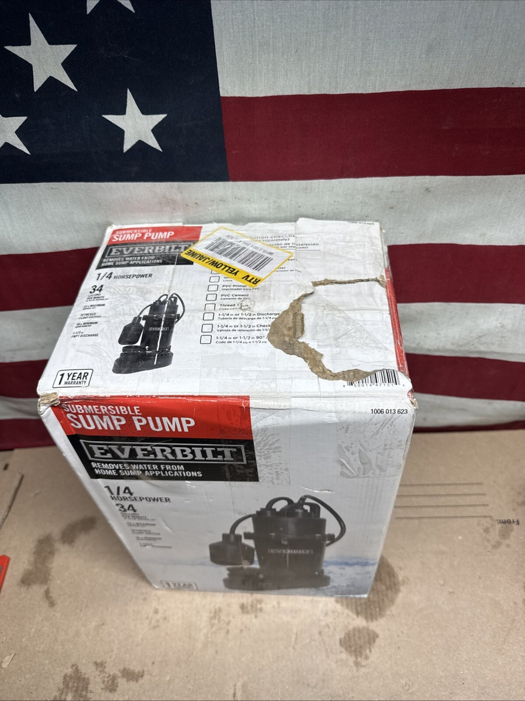 Everbilt 1/4 HP Aluminum Sump Pump w/ Tether Float Switch HDSP25W NEW OPEN BOX.