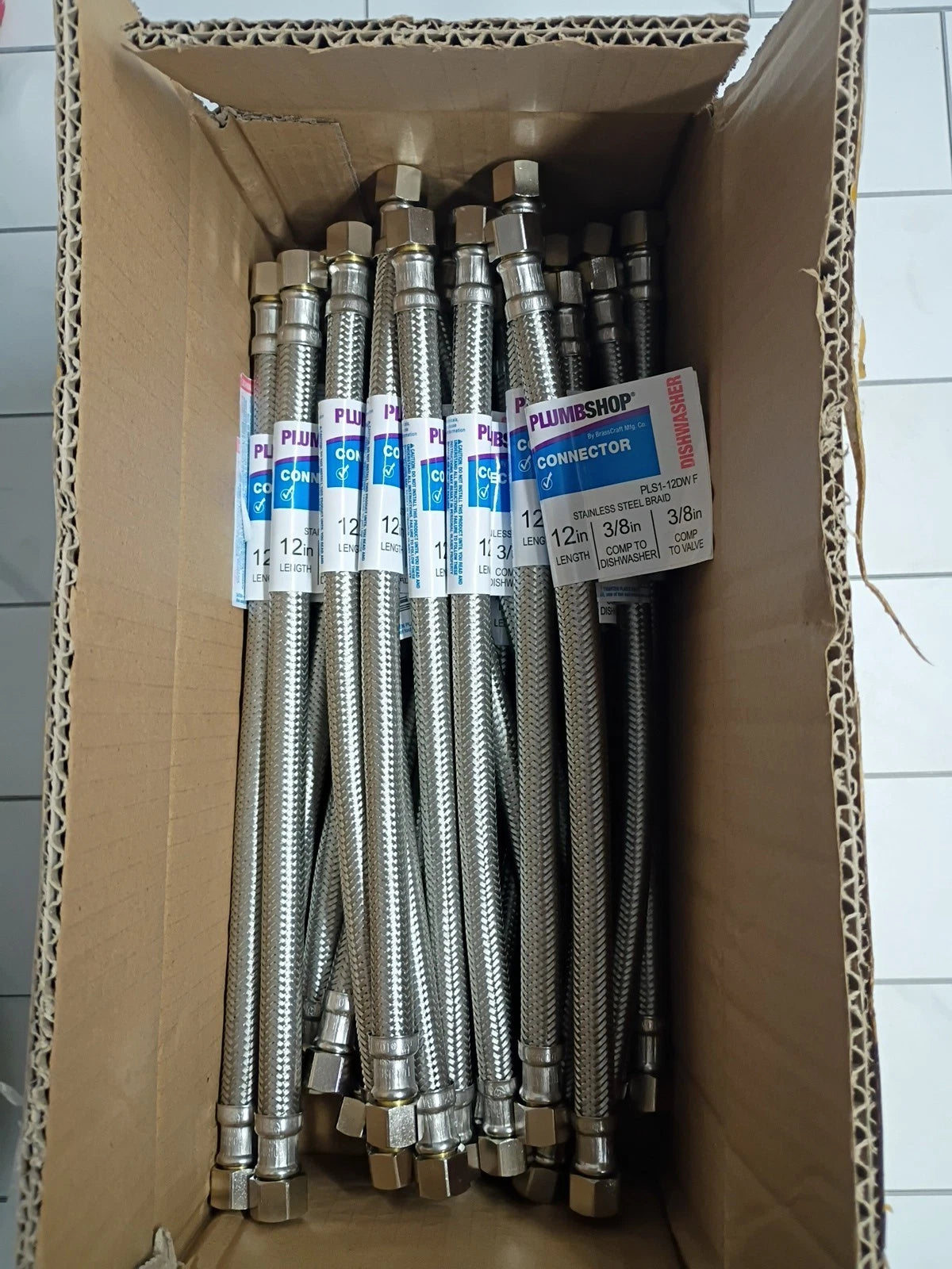 25pk Plumbshop Braided Dishwasher Connector Stainless Steel 3/8" x 3/8" x 12" L