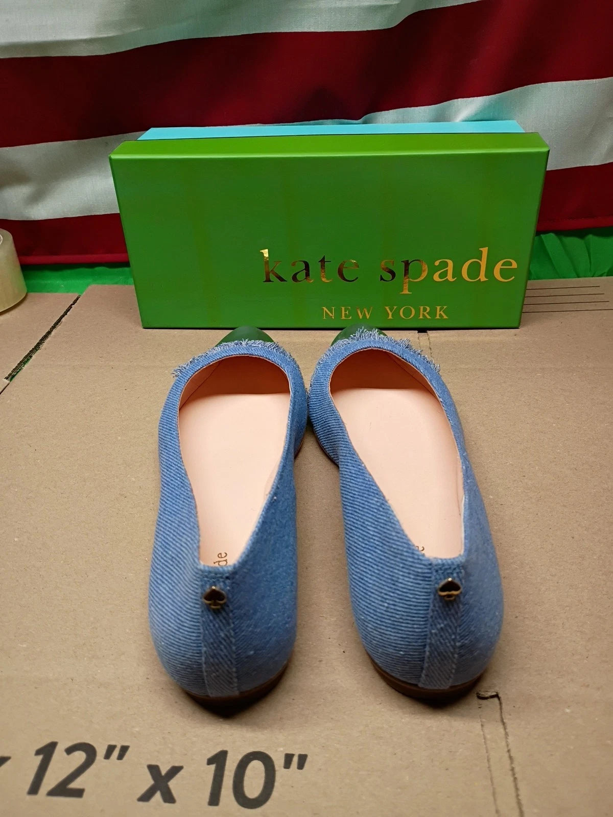 Kate Spade Nelly Denim Ballet Flats Silver Cap Toe Fringe Women 10M