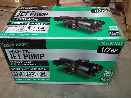 Everbilt HDSWH5P 1/2 HP Plastic Shallow Well Jet Pump FOR PARTS ONLY.