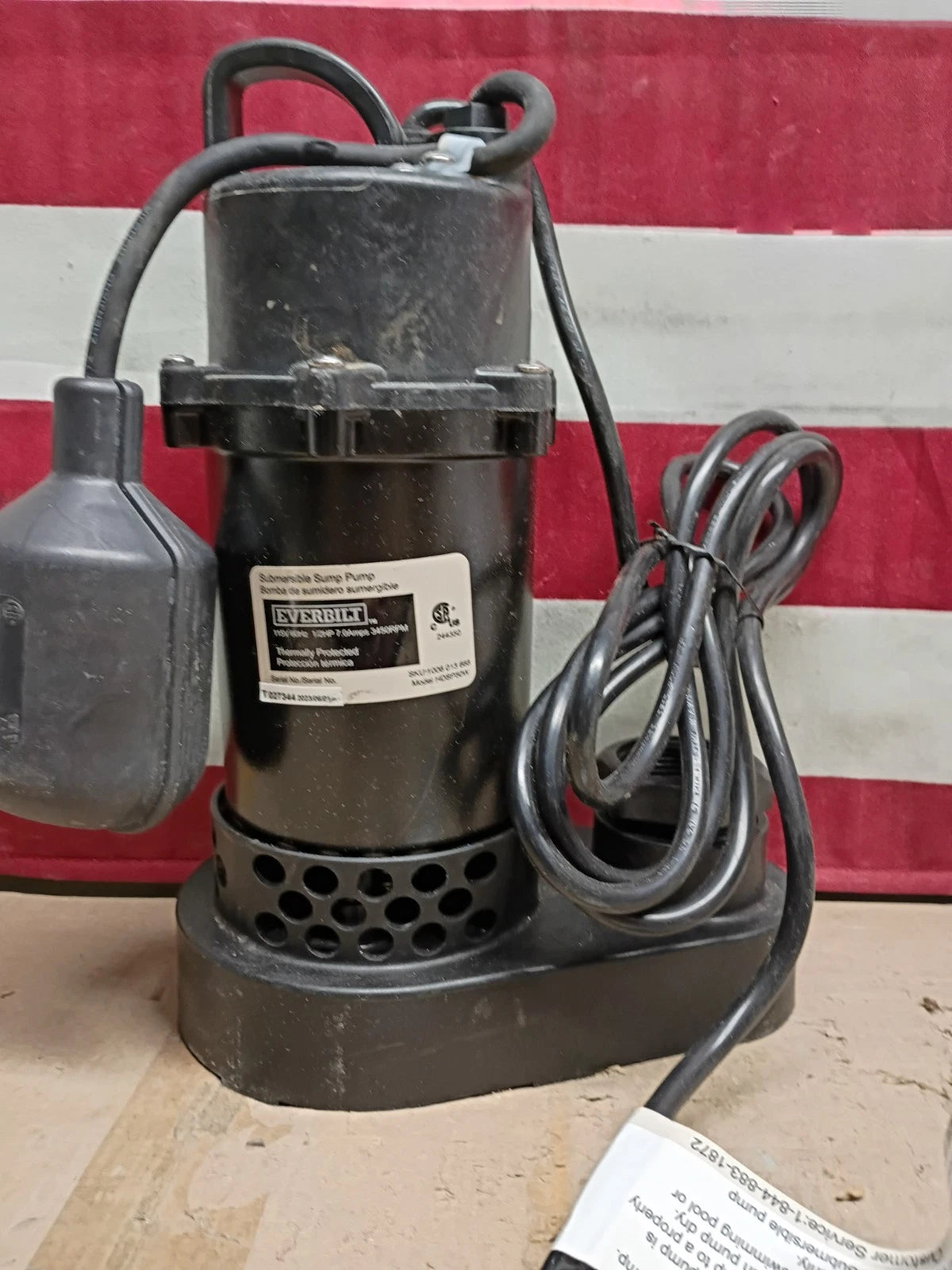 Everbilt HDSP50W 1/2 HP Submersible Aluminum Sump Pump with Tethered Switch, OB