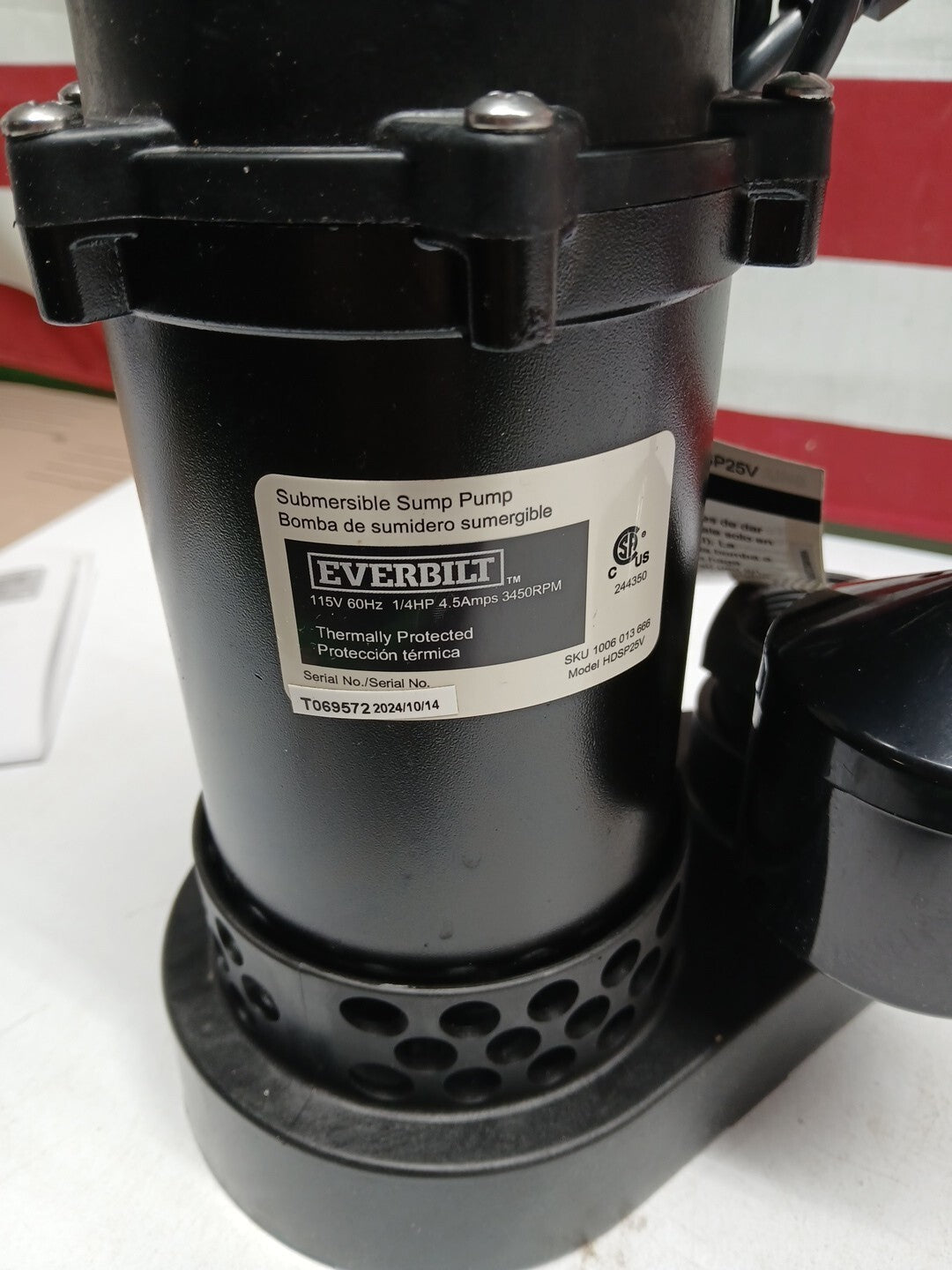 Everbilt 1/4 HP Aluminum Sump Pump Vertical Switch