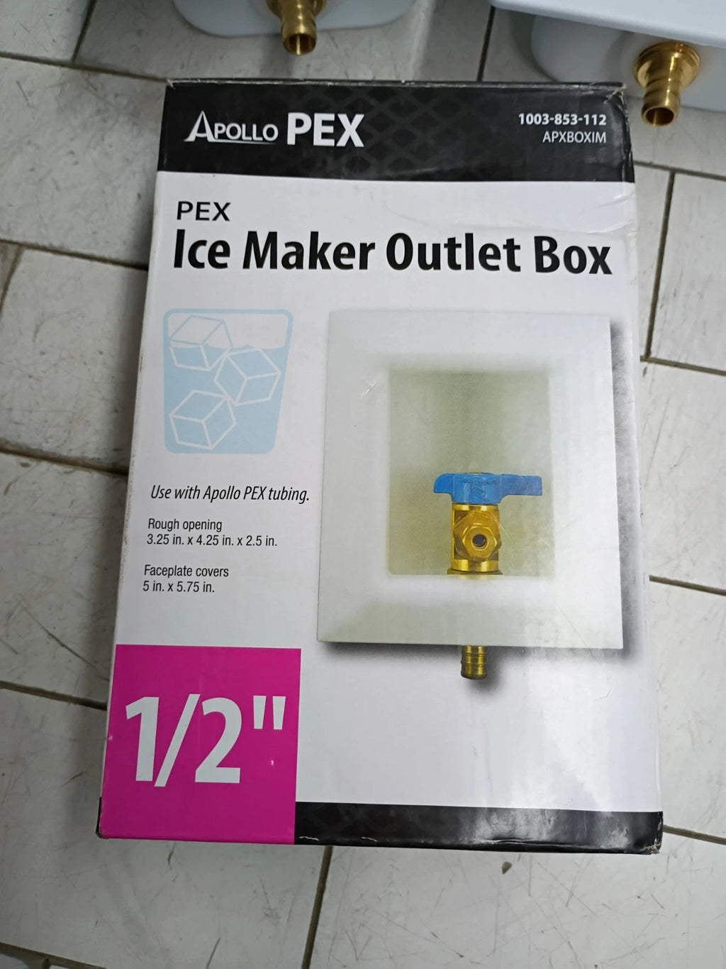 Apollo APX13OXIM 1/2" Brass PEX-B Barb Icemaker Outlet Box 1/4" OD male comp. OB