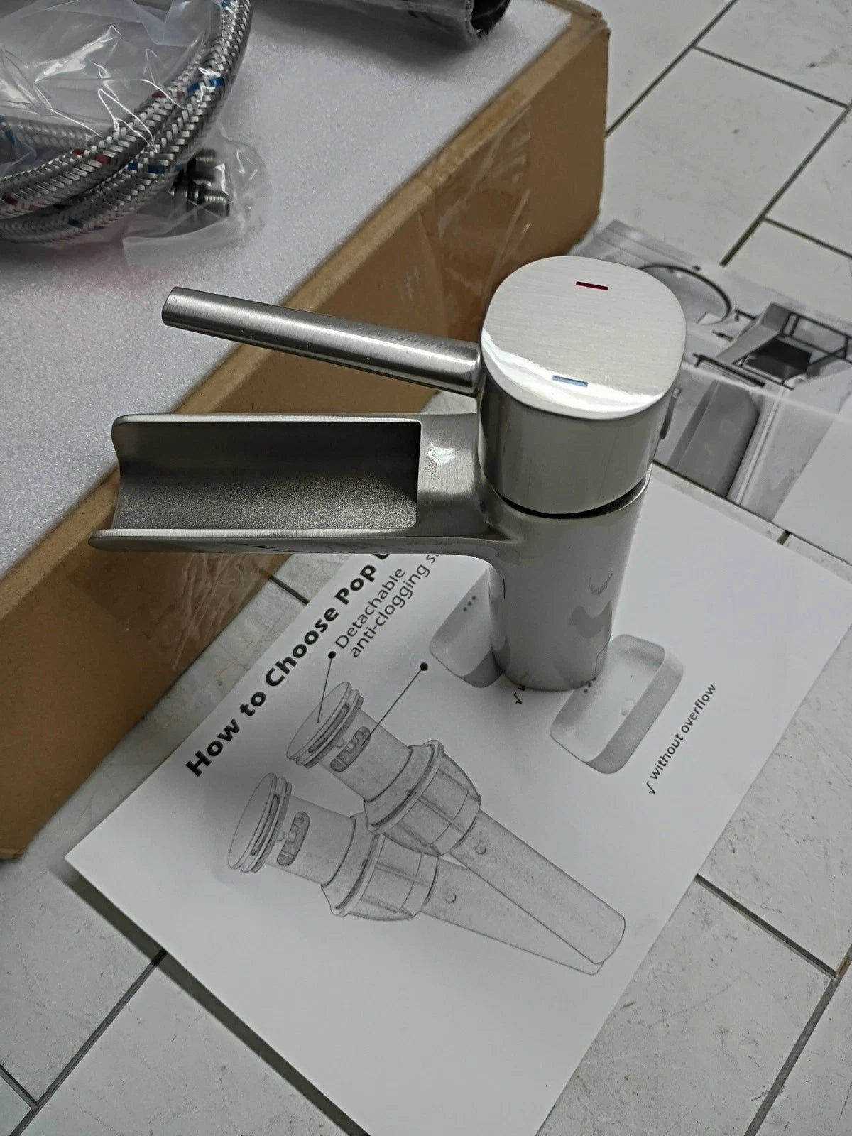 Modern Bathroom Faucet w/ Drip-Free Valve in Brushed Nickel New Open Box