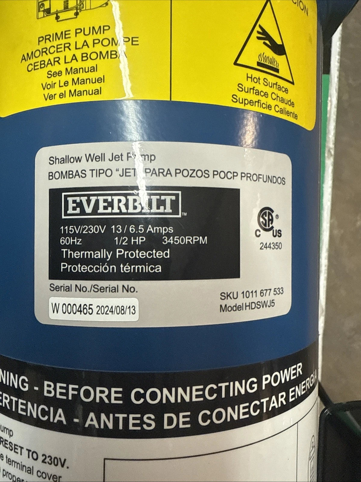 Everbilt Shallow Well Jet Pump Cast Iron 1/2HP HDSWJ5 (Used Read Description)