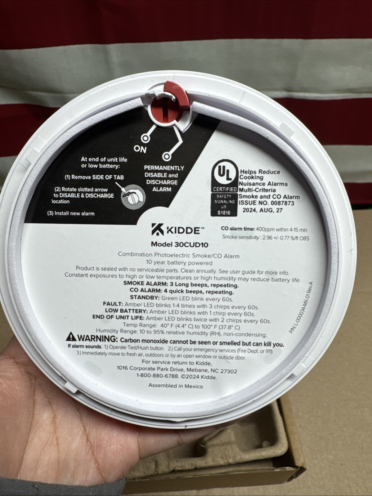 Kidde Smoke & CO Detector, 10-Year Battery, LED Warning Indicators 30CUD10’